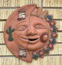 Vintage Mayan Terracotta Mexican Folk Art Clay Wall Hang Hanging Moon Sun 15