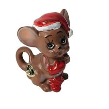 Vintage Josef Originals Tiny Christmas  Mouse Wearing Santa Hat Mittens  picture