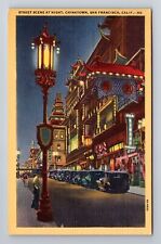 San Francisco CA-California, Chinatown Street Scene At Night, Vintage Postcard picture