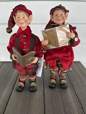 Christmas Elfs Figures Caroling Pair Valerie Parr Hill 14” picture