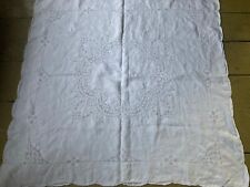 Victorian tablecloth flowers eyelet embroidery scalloped Wedding Linen Antique picture