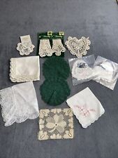 Vintage Linens Lot Of 14 Miscellaneous Pieces Crochet Embroidered & More picture