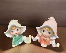 2 Vintage HOMCO Pixie Elf Fairy Figurine #5213 Orange and Green picture