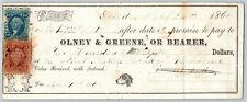 1867 Olney & Greene, or Bearer Bank Check w/ Dog illustration & Tax Stamps picture