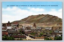 View Downtown El Paso Texas Vintage Unposted Linen Postcard Mount Franklin picture
