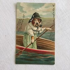 Anthropomorphic Dog Paddling Boat Pipe Glasses  Embossed Postcard picture