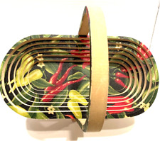 Collapsible Traditions Unique  Kitchen Wood Trivet Basket Chili Peppers Mint picture