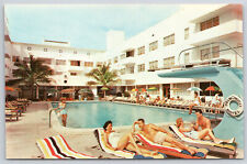 Miami FL Delmonico Hotel Pool Sunbathing Vintage Swimsuits  Postcard picture