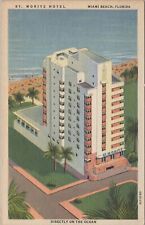 c1940s Birds eye view St Moritz Hotel Art Deco Miami Beach Florida linen D744 picture