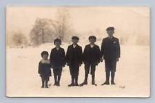 Swedish Children in the Snow RPPC Antique Sweden Photo Postcard 1921 picture