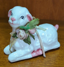 Vintage Fancy Lamb with Flower Made In Taiwan Ceramic 4