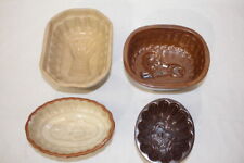 4pc Antique 19th Century English Pottery Stoneware Food Molds: Lion Wheat Fruit picture