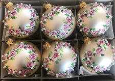 6 Czech glass rose floral pearl Christmas tree ornaments hand painted picture
