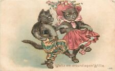 Embossed Postcard 1303 Fancy Dressed Cats Dancing; Waltz me Around Again Willie picture