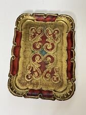Vintage Florentine Italy Toleware Wooden Tray,  gold, Touch of Red 10 x 7 1/2 in picture