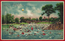 Vtg Chicago HOLD-TO-LIGHT Union Park Swimming Boating PC HTL Day to Night c1910 picture