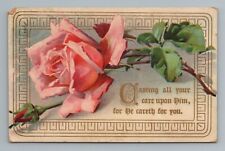 1911 Pink Rose Greeting Vintage Postcard picture