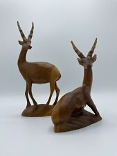 Vtg. Gazelle Antelope Sculpture Figure Hand Carved in Kenya. 8 1/2in & 6 1/2in. picture