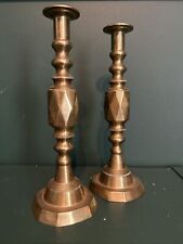 Vintage Pair Tall Solid Brass Candlesticks Holder Base Heavy 11.5” picture