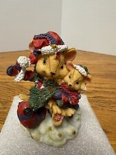 RESIN CHRISTMAS FIGURINE MICE SITTING ON CANDY CANE picture