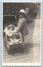 Cute Little Girl Postcard RPPC Photo Baby Stroller c1930's Unposted Vintage picture