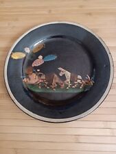 Tlaquepaque Mexican Pottery Plate 1940's Black w/ Two Donkeys & Cactus 7.5