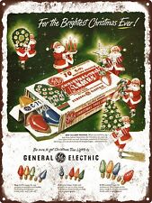 1951 GENERAL ELECTRIC Santa Christmas Tree Lamp Light Bulb Metal Sign 9x12