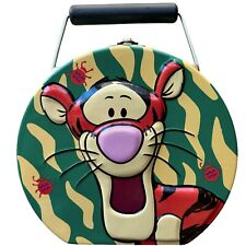 Vintage Disney Winnie The Pooh Tigger Round Metal Latching Green Lunchbox picture