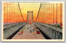 Delaware River Bridge Philadelphia Pennsylvania Camden New Jersey Linen Postcard picture