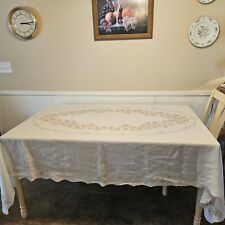 Vintage Elegant Linen Tablecloth 65x98  Beige Embroidery Cross stitch  picture