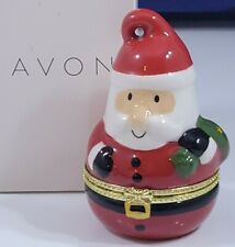 Avon Christmas Collectible Ornament CZ Stud Earrings in Santa Trinket Box Hinged picture