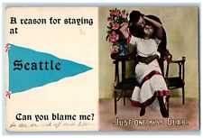 Seattle Washington WA Postcard A Reason For Staying Pennant c1910's Couple Scene picture