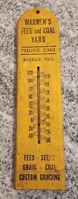 WARREN'S FEED & COAL YARD Wood Advertising Thermometer Redkey, IN Mustard Yellow picture