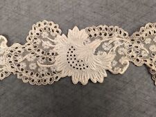 EXQUISITE ANTIQUE VICTORIAN EMBROIDERED LACE FRAGMENT FOR DRESS TRIM picture