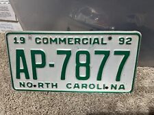 Vintage North Carolina NC 1992 Commercial Auto License Plate Green White picture