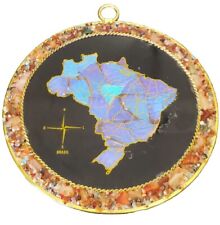Morpho Butterfly Wing Wall Hanging Art Map of Brazil 9” Vintage Iridescent Blue  picture