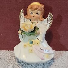 Vintage Lefton March Birthday Birthstone Angel Figurine #6224 - Japan picture