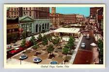 Canton OH-Ohio, Central Plaza, Bank, Downtown Shops, 50's Cars, Vintage Postcard picture