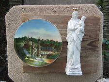 Antique Catholic St Anne De Beaupre Bisque Statue & Basilica View Plate 1900s N picture