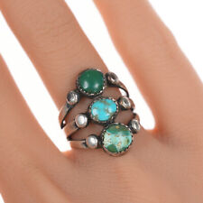 sz6 20's-30's Navajo silver ring with 3 turquoise stones picture