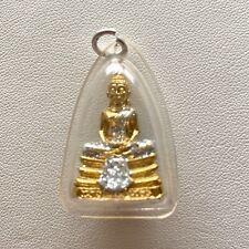 Phra Sothorn Thai Buddha Pendant Gold Tone Silver Glitter Clear Encasement picture