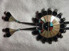 Huge ZUNI Multi-stone Inlay Sunface BOLO SIGNED P Lonjose Sterling bola tie 3