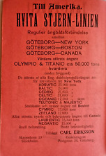 Original 1911 Titanic and Olympic White Star Line Advertisement from Sweden. picture