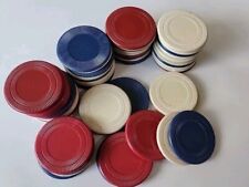Vintage Lot 55 Poker Chips Red White Blue Ribbed Plastic Assort Gambling CASINO picture