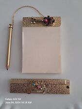 Vintage Gold Foil Covered Set Folding Comb W/Matching Pencil And Writing Pad picture