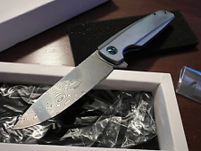 SMKE Knives Specter | Titanium Damasteel Folding Knife Blue Anodized New In Box picture