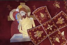 Chalice covers set Orthodox embroidered red-gold velvet picture