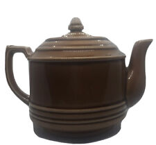 Vintage Teapot Ceramic Brown MCM Geometric Lines Japan Restaurant Ware Rustic picture