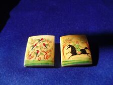 Set/2 unusual Vintage Persian camel bone hand painted miniature scene brooches picture