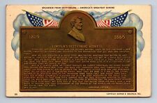 Souvenir Gettysburg PA Lincoln's Gettysburg Address Bronze Tablet Postcard c1939 picture